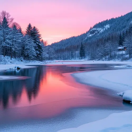 Snowy Landscape at Dusk: Impressionist Winter Scene