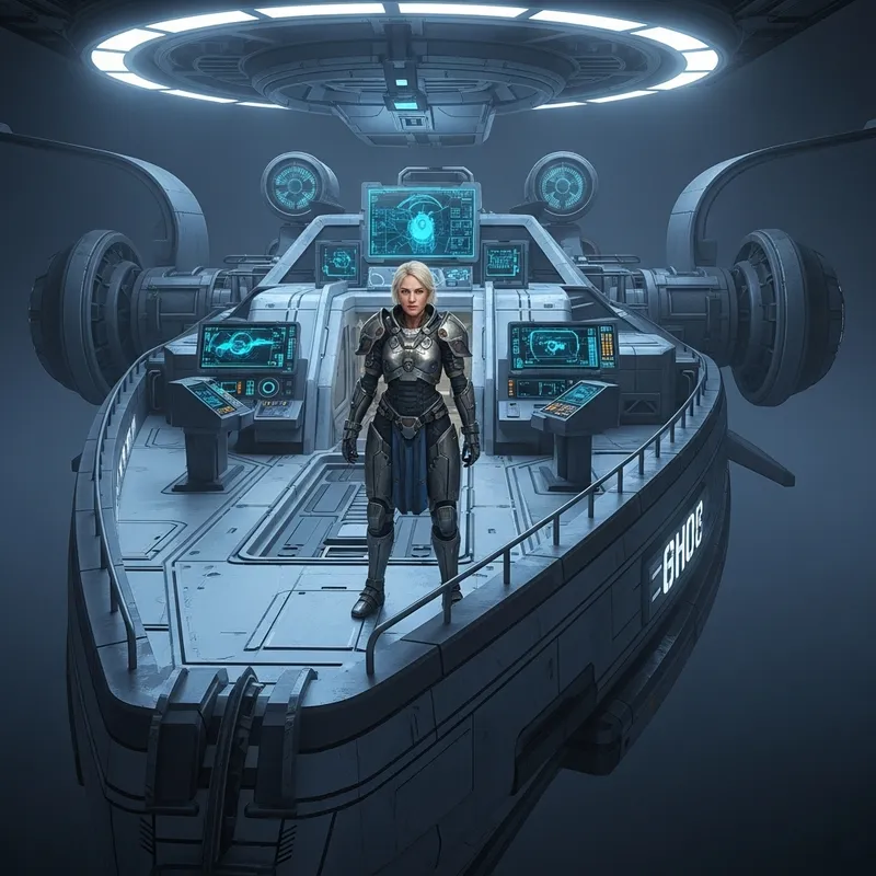 Cyberpunk Female Mandalorian Warrior | Kom'rk Transport Ship Scene