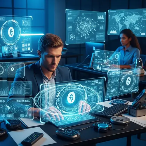 Futuristic Data Security Expert in Holographic Interface