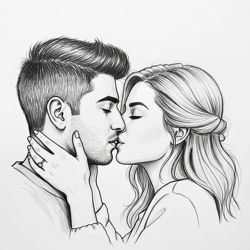 Tender Kiss: Middle-Eastern Man & American Woman in Romantic Embrace