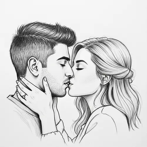 Tender Kiss: Middle-Eastern Man & American Woman Sketch