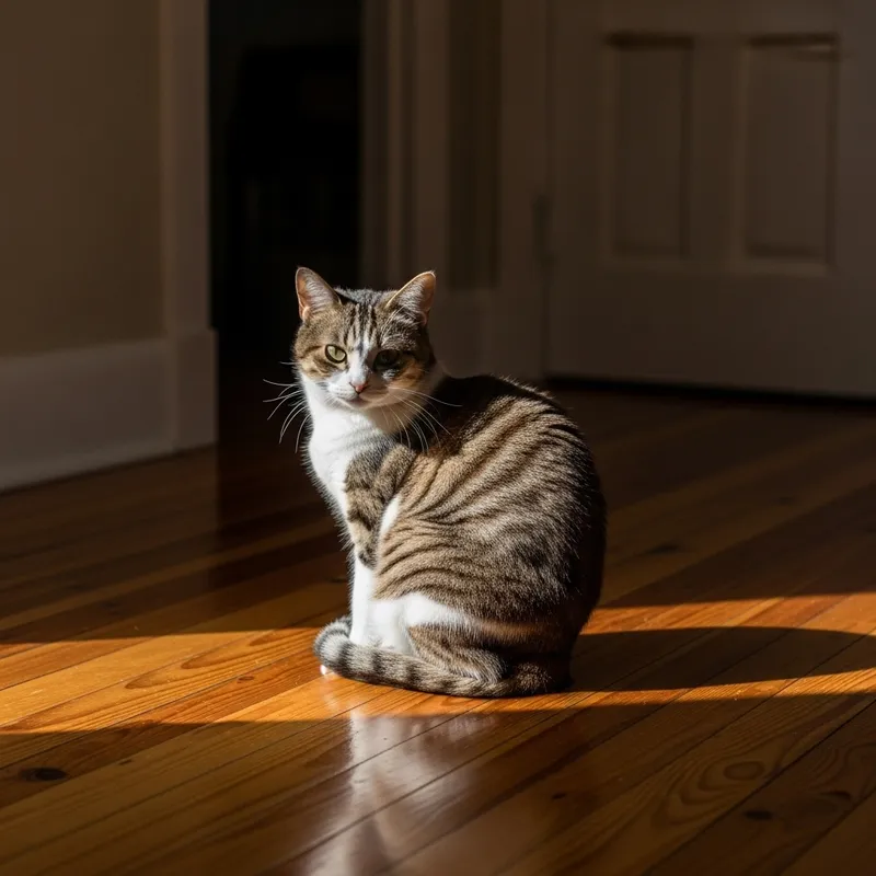 Cat on Clean Floor: Serene Domestic Feline Cat on Clean Floor: Serene Domestic Feline
