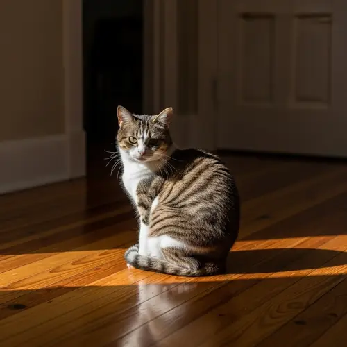 Cat on Clean Floor: Peaceful Feline Scene
