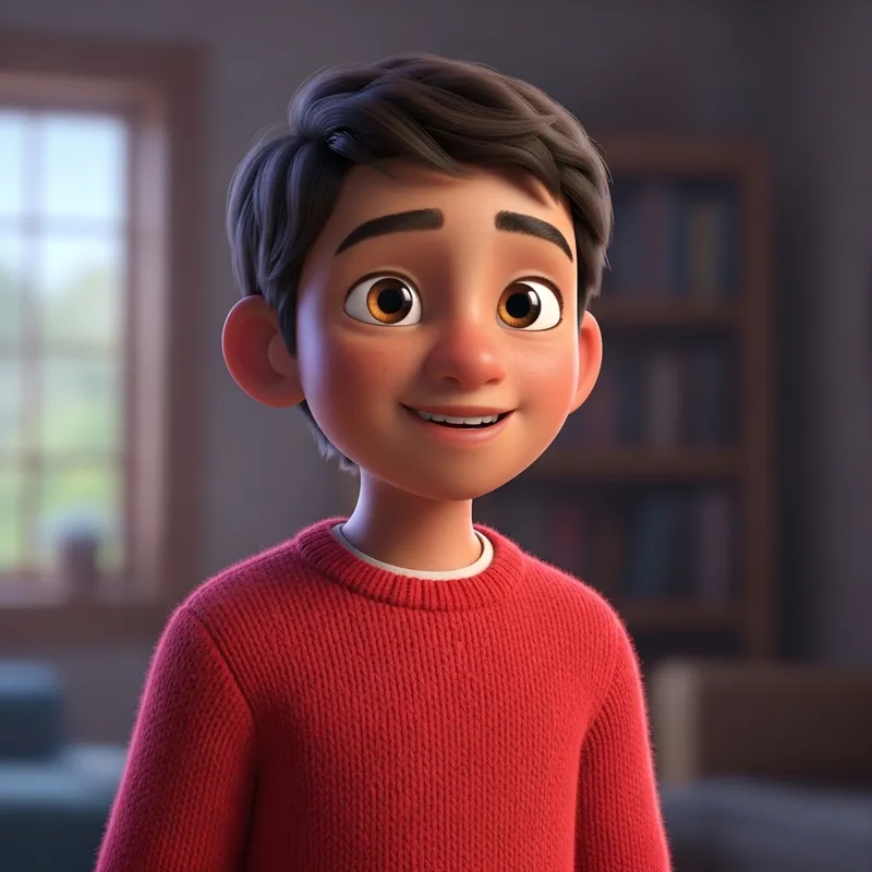 Hispanic Boy Pixar in Red Sweater