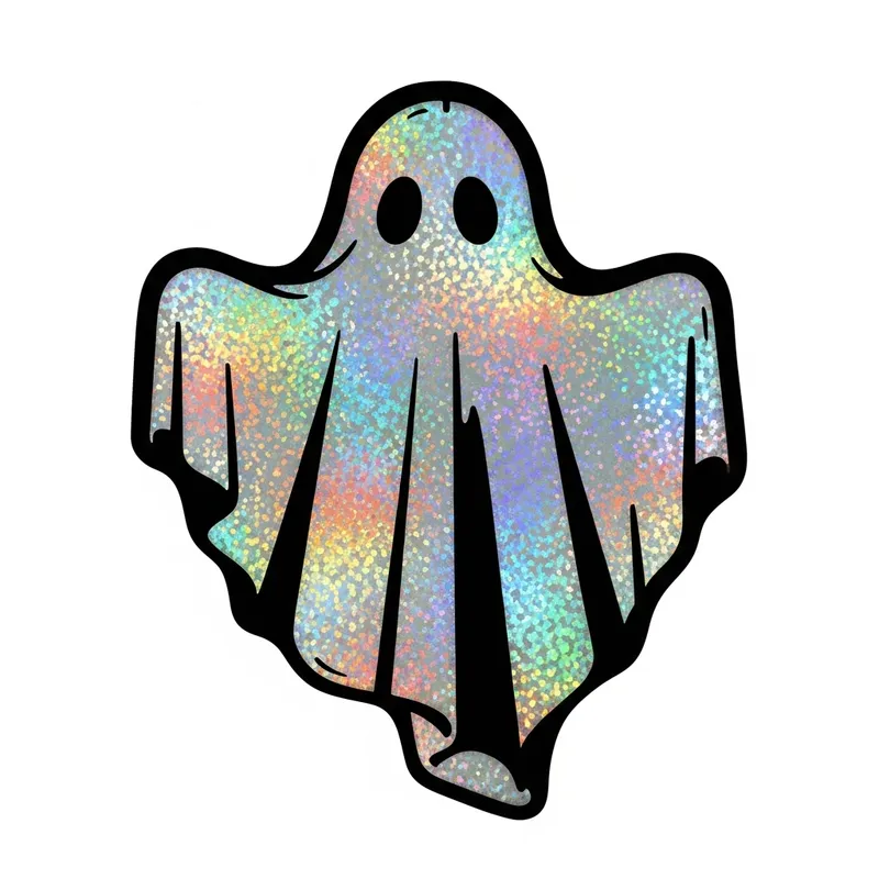 Clear Black and White Ghost Stencil with Holographic Spectral Interior