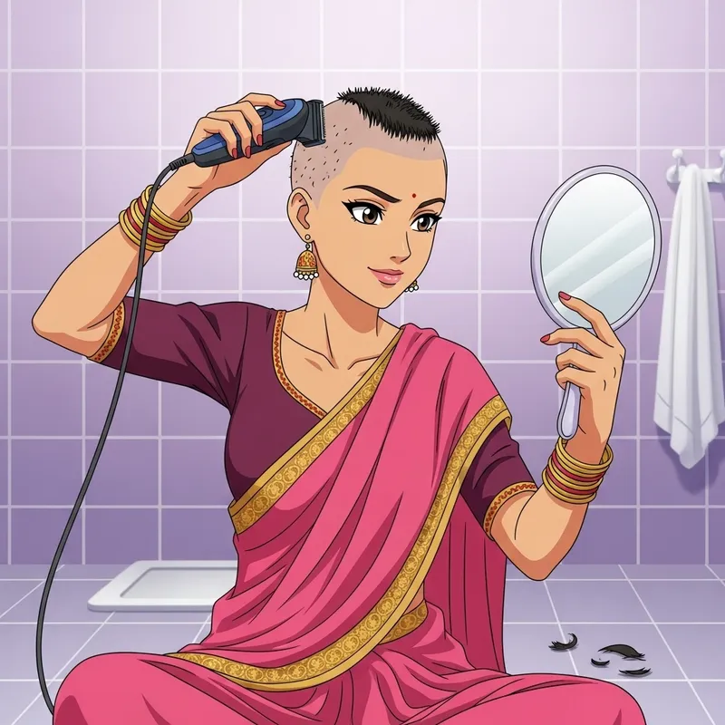 Anime Girl Shaving Head - Empowering Transformation