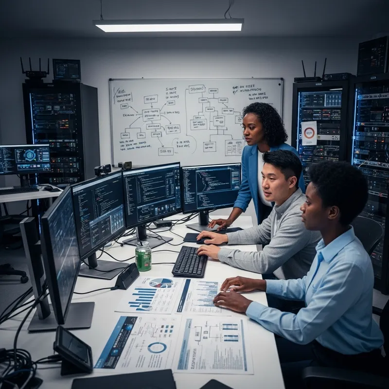 Detailed Scene of Software Testing in Progress: Diverse Team at Work