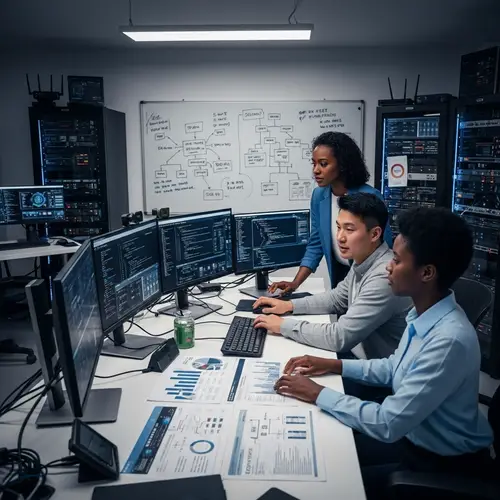 Software Testing Process in Progress: Detailed Scene with Diverse Team