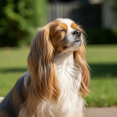 Charming Dog with Long Silky Hair Enjoying Tranquility Outdoors