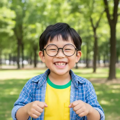 Cheerful Young Asian Boy with Round Glasses | Vibrant & Playful Nature