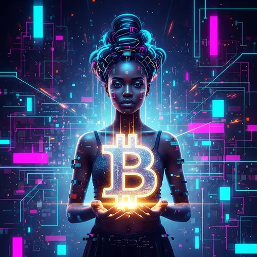 Futuristic Afro-Caribbean Woman with Bitcoin Symbol | Digital Art