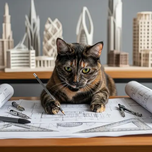 Architect Cat Designing Intricate Structures | Tortoiseshell Architect