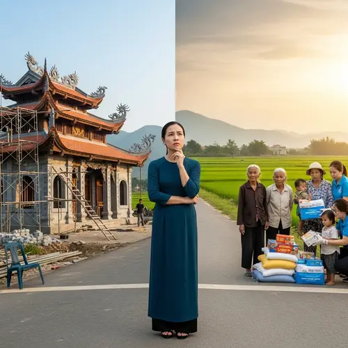 Vietnamese Woman Contemplating Temple Construction or Aid for the Impoverished