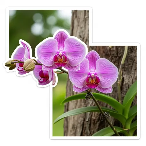 Pink Orchid Flower on Trunk Sticker Style