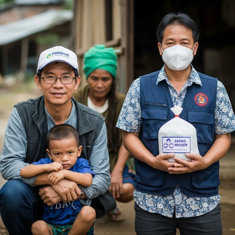 Asian Humanitarian Helping Impoverished, Sick People