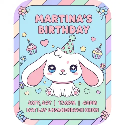 Cute Kawaii White Puppy Birthday Invitation