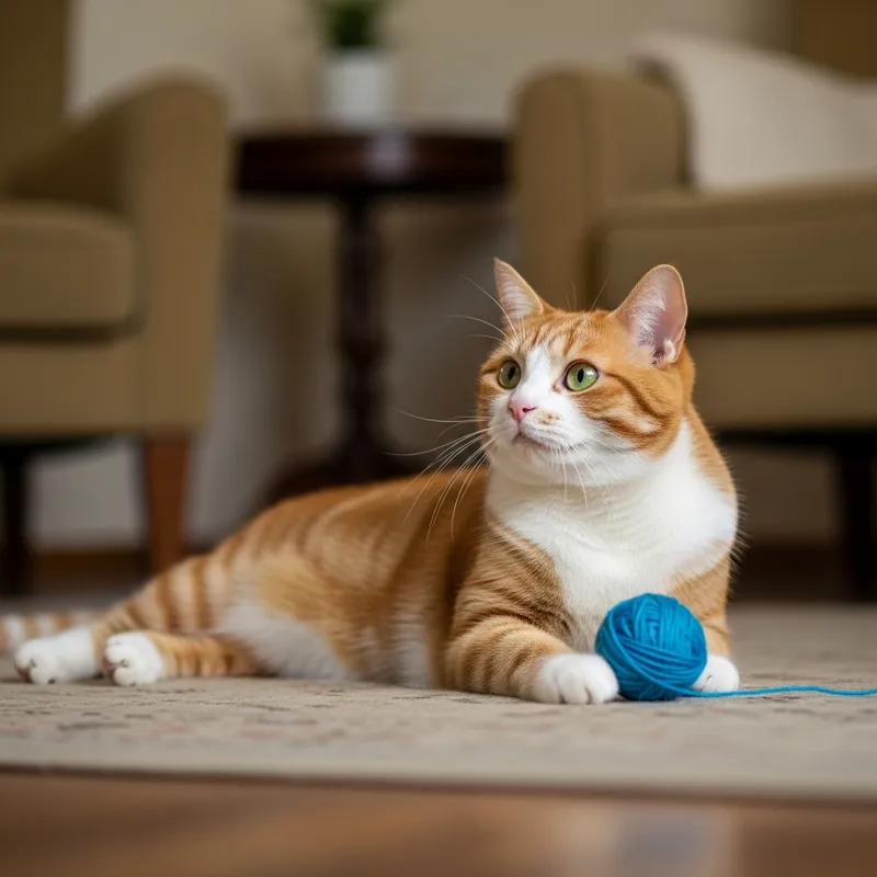 Charming Domestic Cat Relaxing on Plush Rug