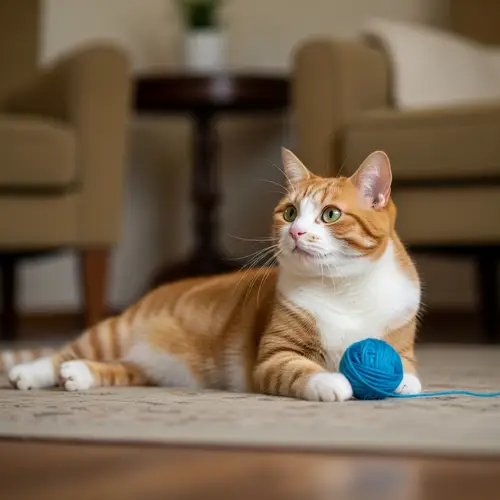 Charming Domestic Cat Relaxing on Plush Rug in Cozy Living Room