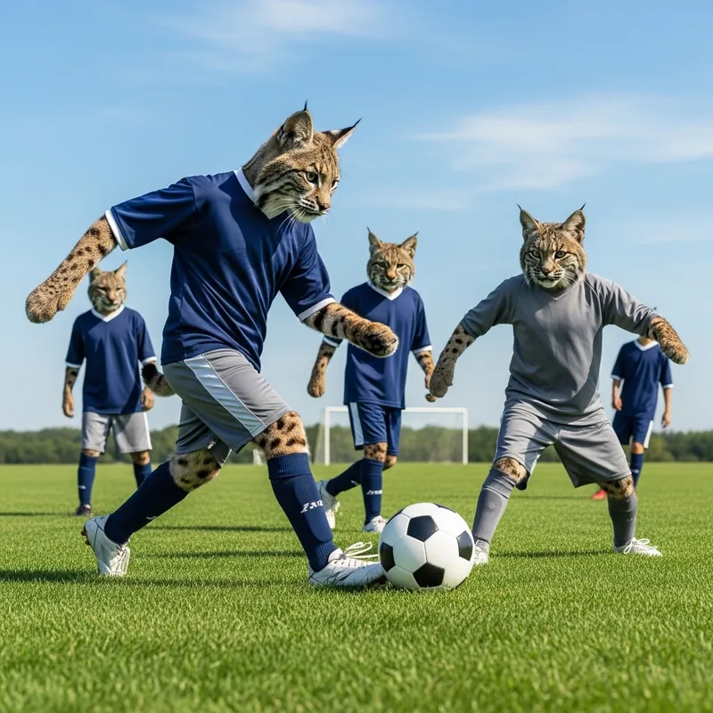 Bobcat Teenagers Playing Soccer in Colorful Jerseys
