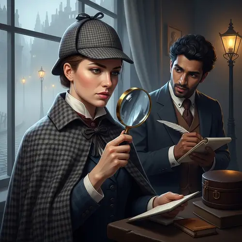 Vintage British Detective in Victorian London Scene