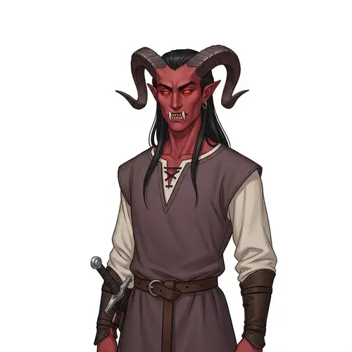 Asian Tiefling Man: Slim Build & Offworldly Features