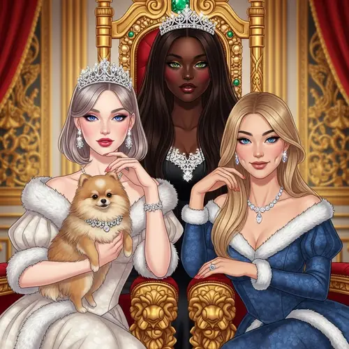 Regal Step Sisters Posing in Luxurious Attire