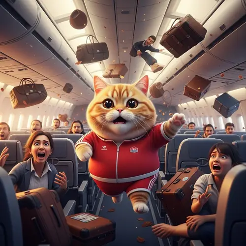 Hyperrealistic British Cat in Airplane Crash Scene
