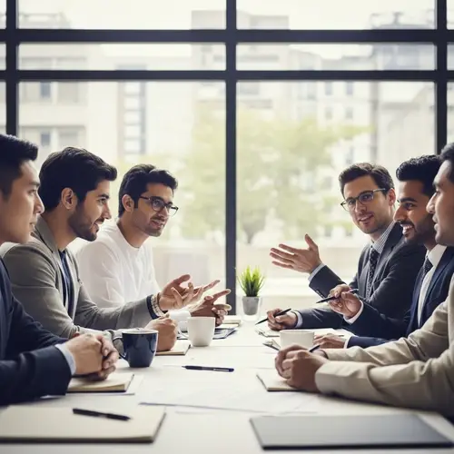 Diverse Men Engaged in Productive Discussion at Table