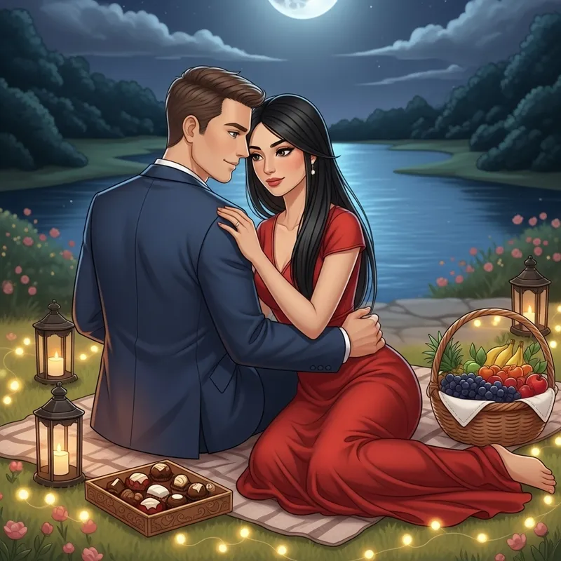 Romantic Moonlit Night by River: Couple's Intimate Escape