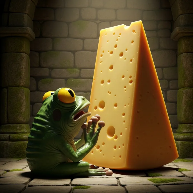 Cheese Worship by Green Frog - Fantastical Scene in Stone Room