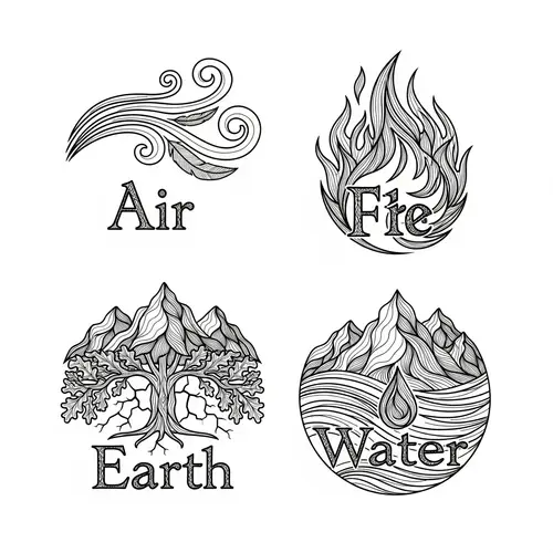 Intricate Set of Elemental Symbols: Air, Fire, Earth, Water
