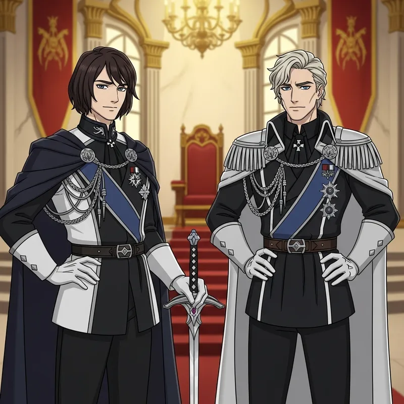 Regal Public Figures in Opulent Palace | Animated Fairy Tale Style