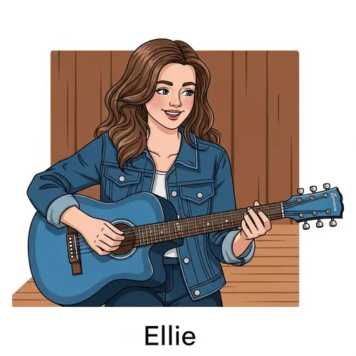 Ellie Blue Jeans Jacket Guitar Musician Photo