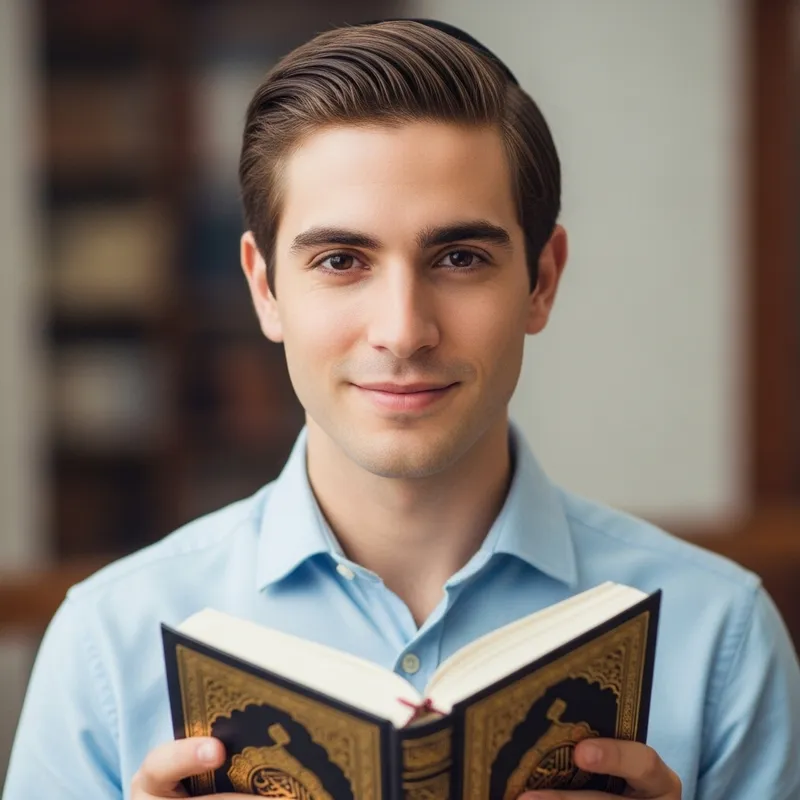 Jewish Man Smiling with Holy Quran