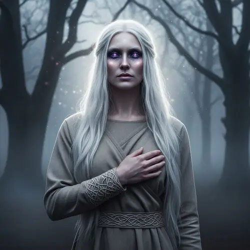 Scandinavian Woman with Cascading White Hair | Nature and Universe Connection