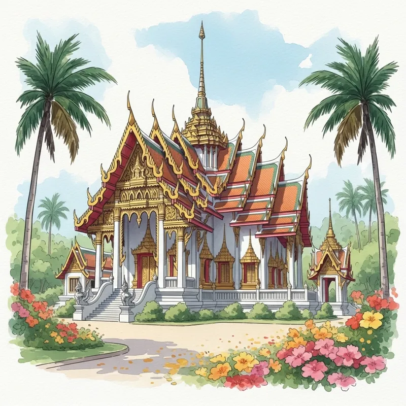 Serene Thai Temple - A Captivating Watercolor Interpretation