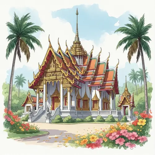 Serene Thai Temple Watercolor Painting