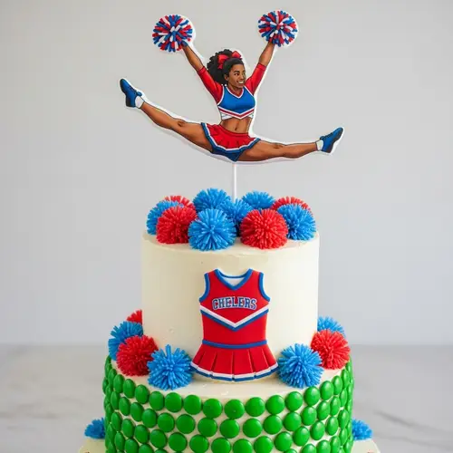 Colorful Cheerleading Themed Multi-Tiered Cake Celebration