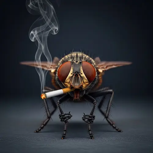 Unique Fly with Red Eyes Smoking Cigarette