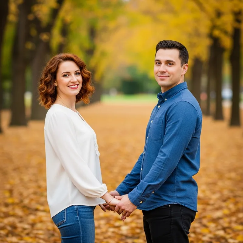 Peaceful Park Scene with Couple Holding Hands
