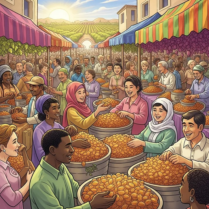 Colorful Fairtrade Raisins Marketplace Scene