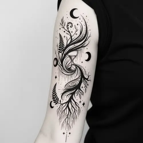 Unique Tattoo Design with Intricate Lines and Swirls