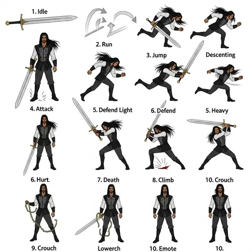 South Asian Male Warrior Sprite Sheet with Powerful Sword