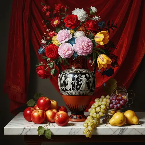Roman Amphora with Flowers and Fruits | Still Life Painting