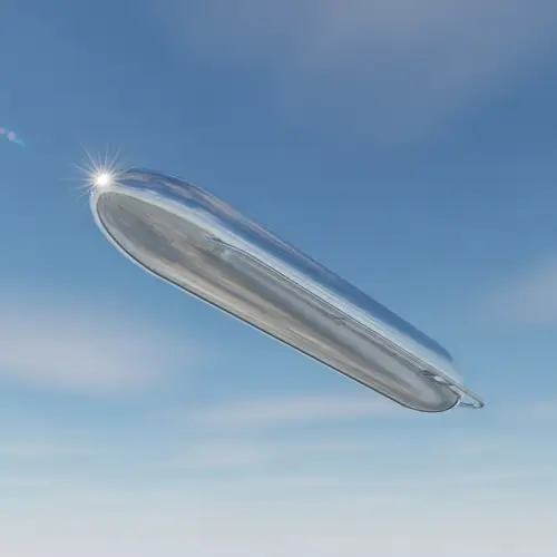 Silvery Cigar-Shaped UFO Hovering in Sky - Alien Encounter
