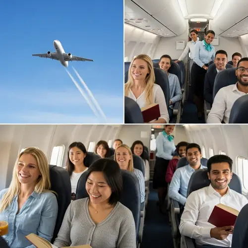 Commercial Airplane Ascending | Happy Passengers Enjoying Comfortable Seats