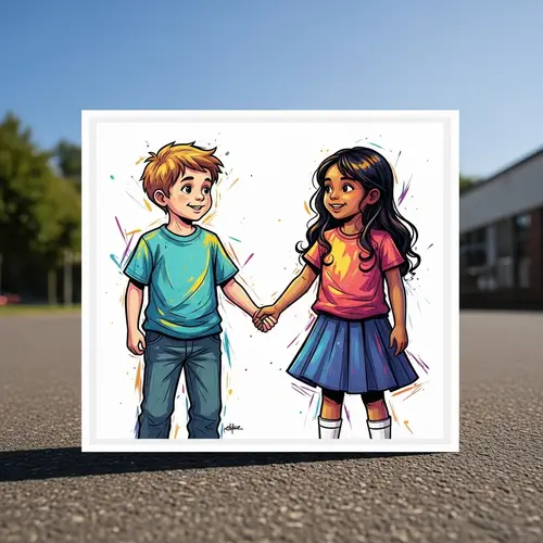 Intercultural Education Illustration: Caucasian Boy and Hispanic Girl Holding Hands