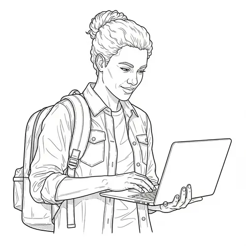 Diverse Trailblazing Counselor with Laptop Line Drawing