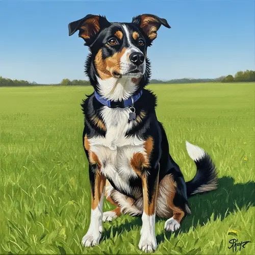 Medium-Sized Mixed Breed Dog Oil Painting