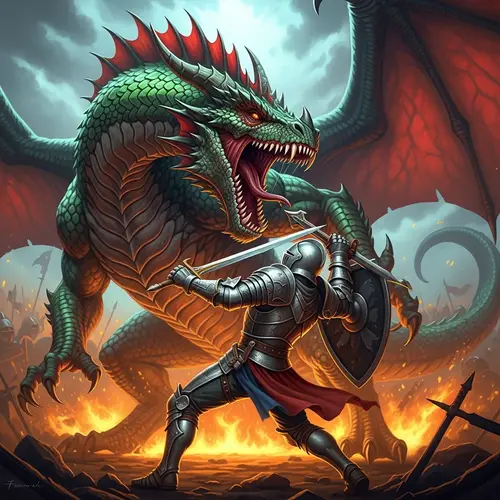 Epic Fantasy Dragon vs Knight Battle Artwork